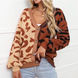 Stylish Two-Tone Animal Print Women's cardigan